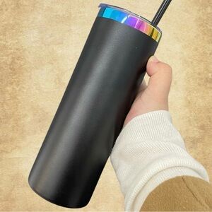 20oz Matte Black Skinny Tumbler with Iridescent Rainbow Rim NEW